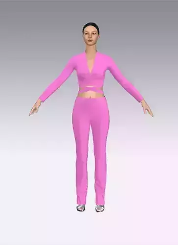 Two pieces blouse and pant blouse sugar baby pink sweet look Low-poly 3D model
