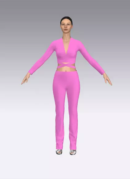 Two pieces blouse and pant blouse sugar baby pink sweet look Low-poly 3D model_0