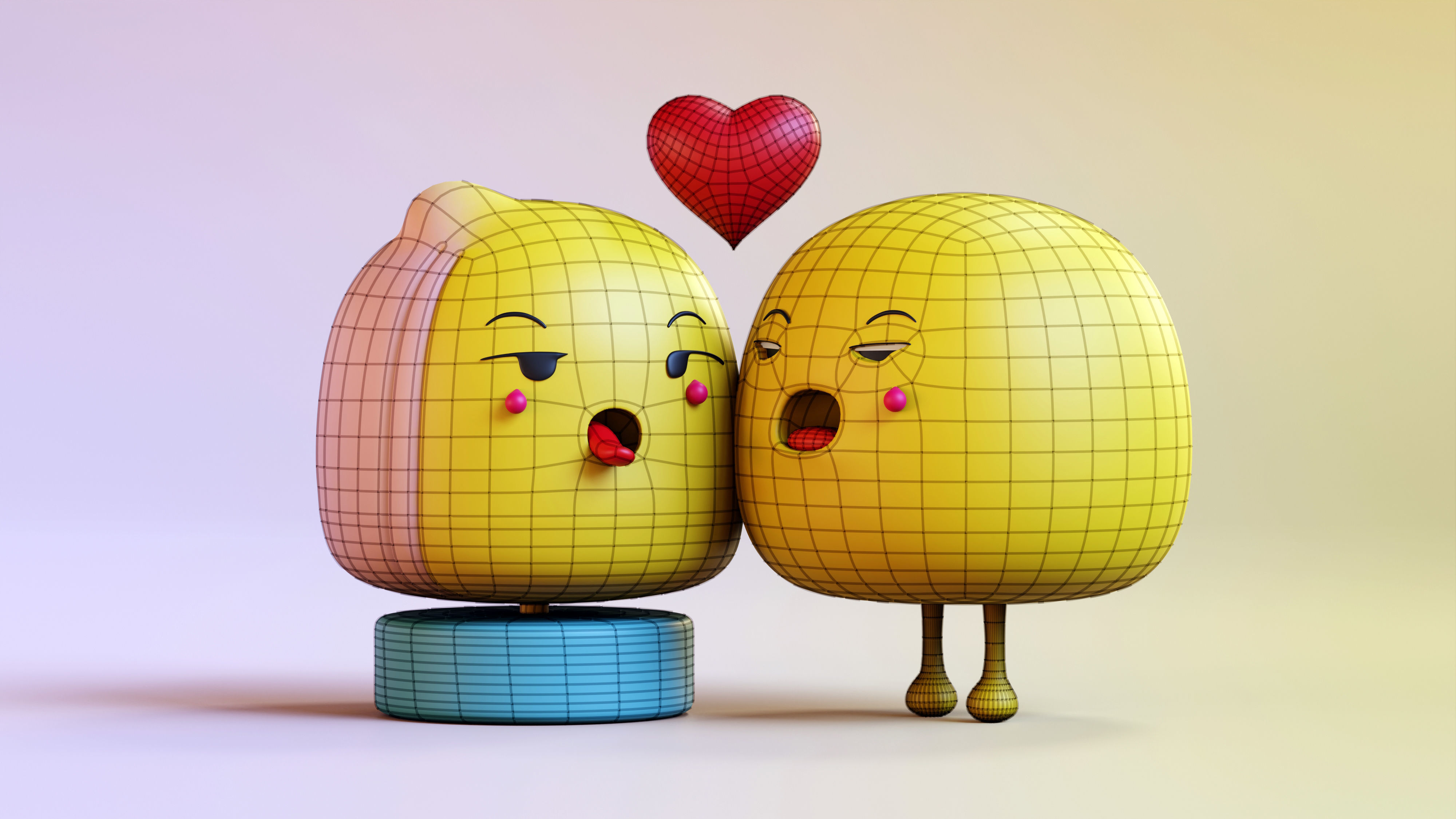 Cute Emoji Couple in Love Low-poly 3D model_7
