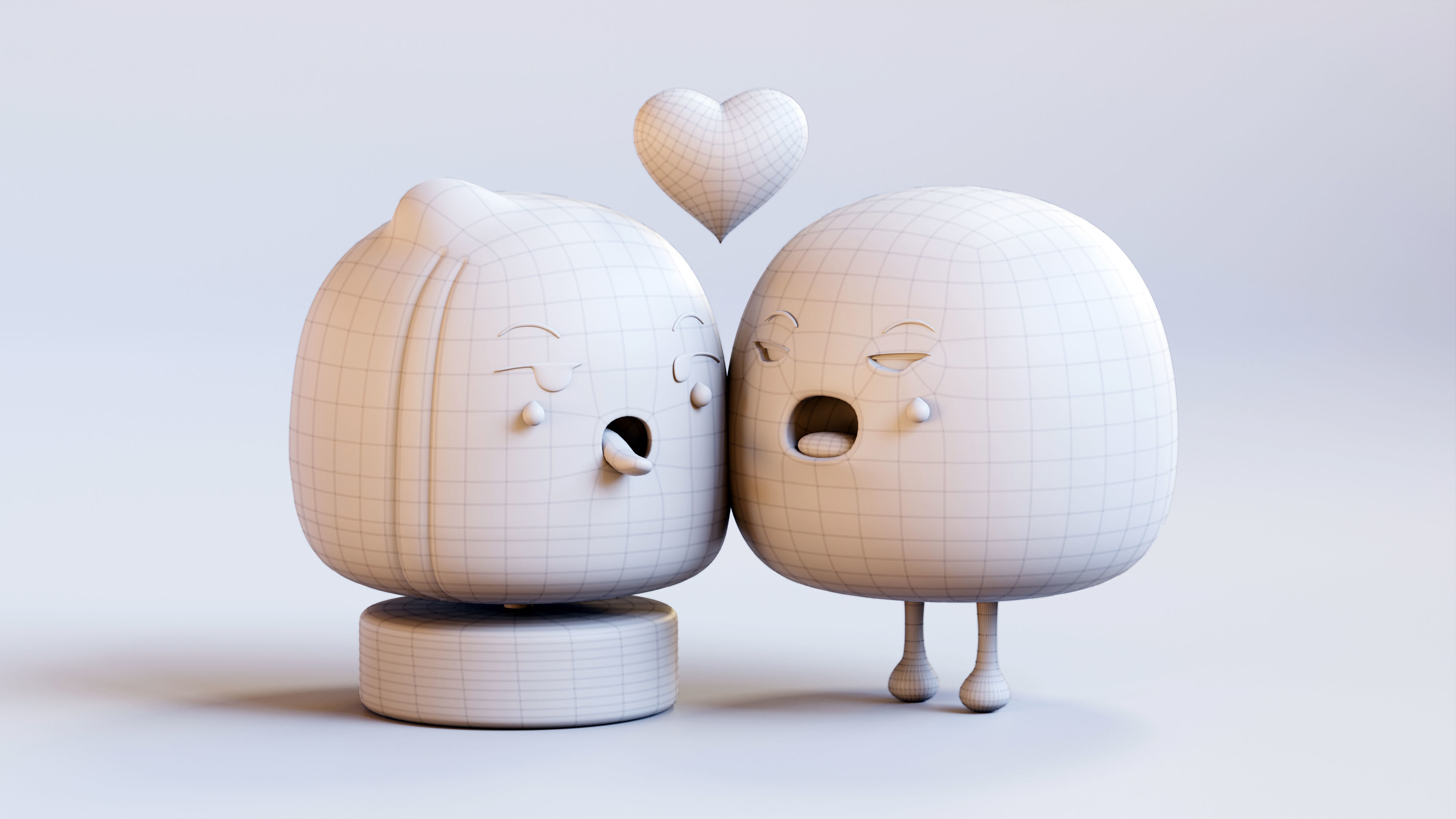 Cute Emoji Couple in Love Low-poly 3D model_3