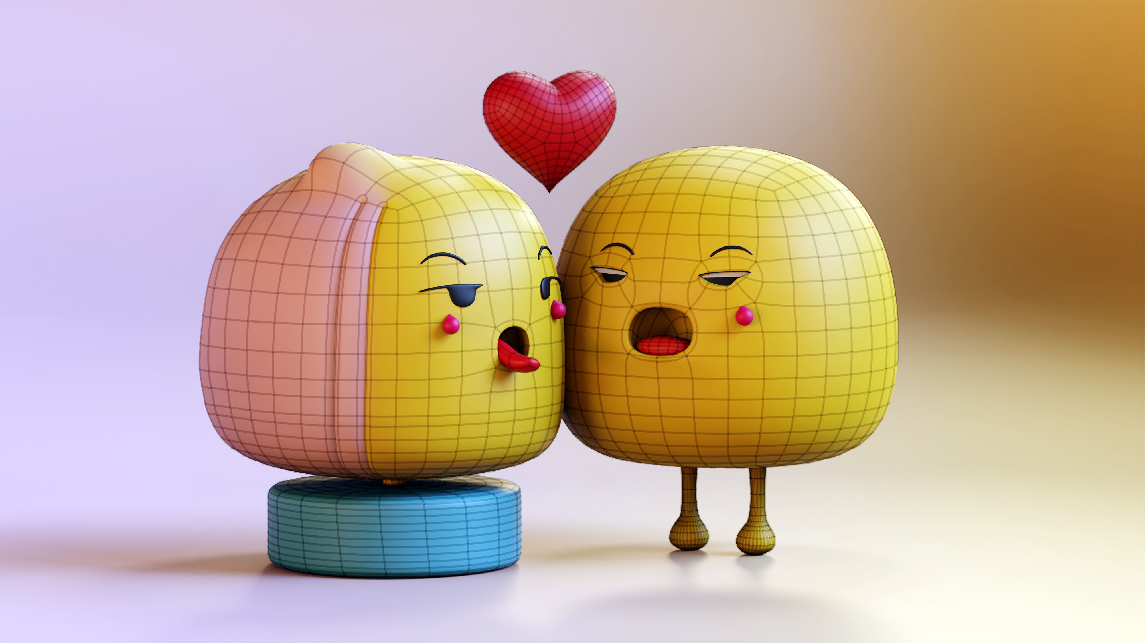 Cute Emoji Couple in Love Low-poly 3D model_5