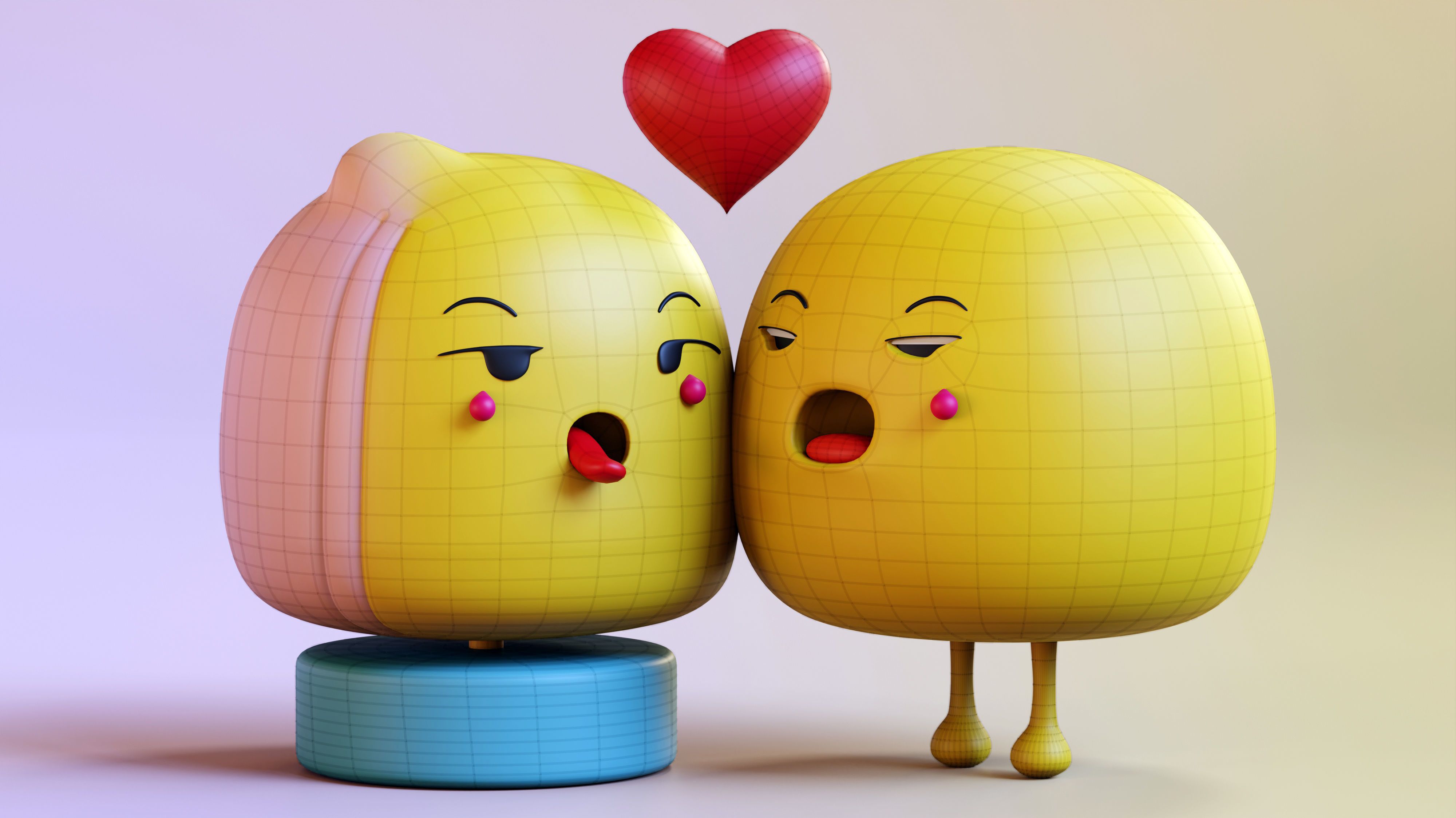 Cute Emoji Couple in Love Low-poly 3D model_1