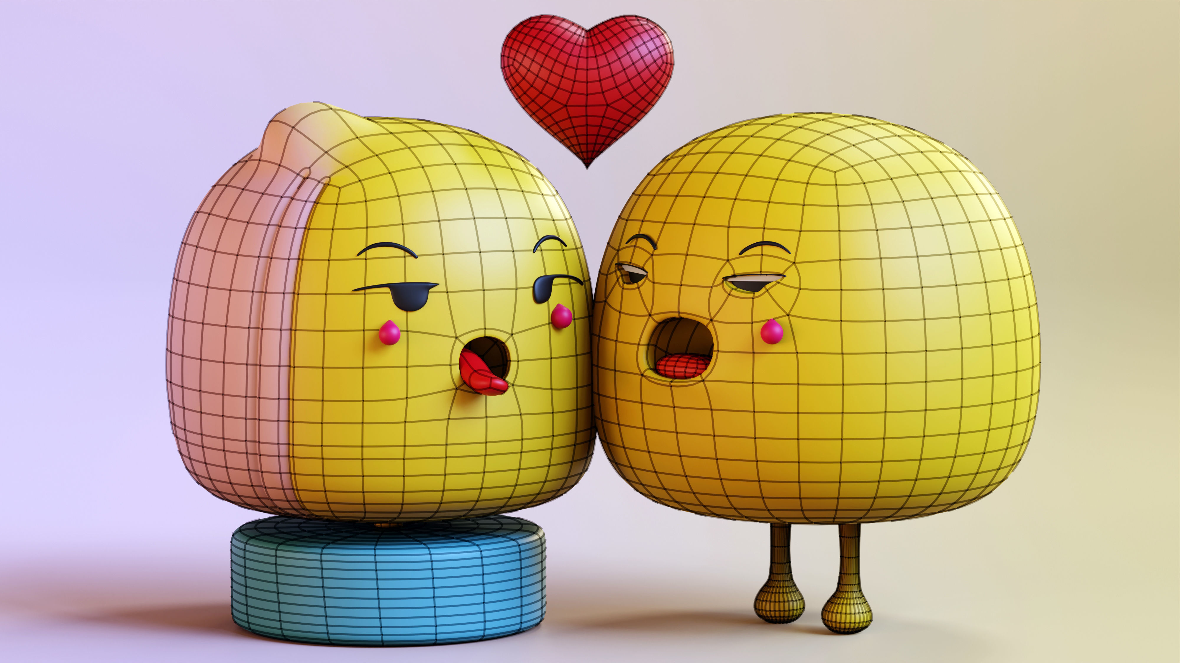 Cute Emoji Couple in Love Low-poly 3D model_10