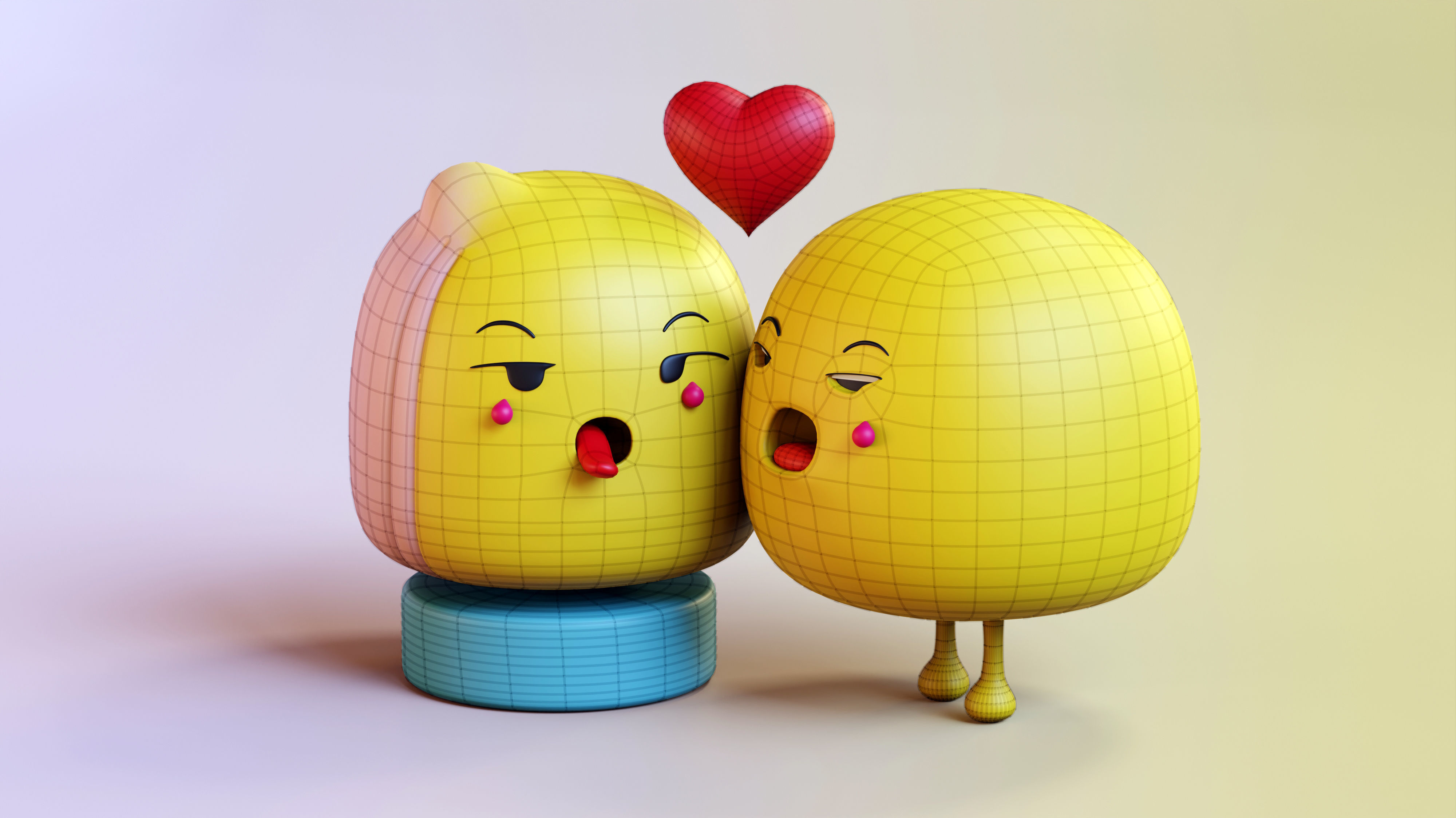 Cute Emoji Couple in Love Low-poly 3D model_9