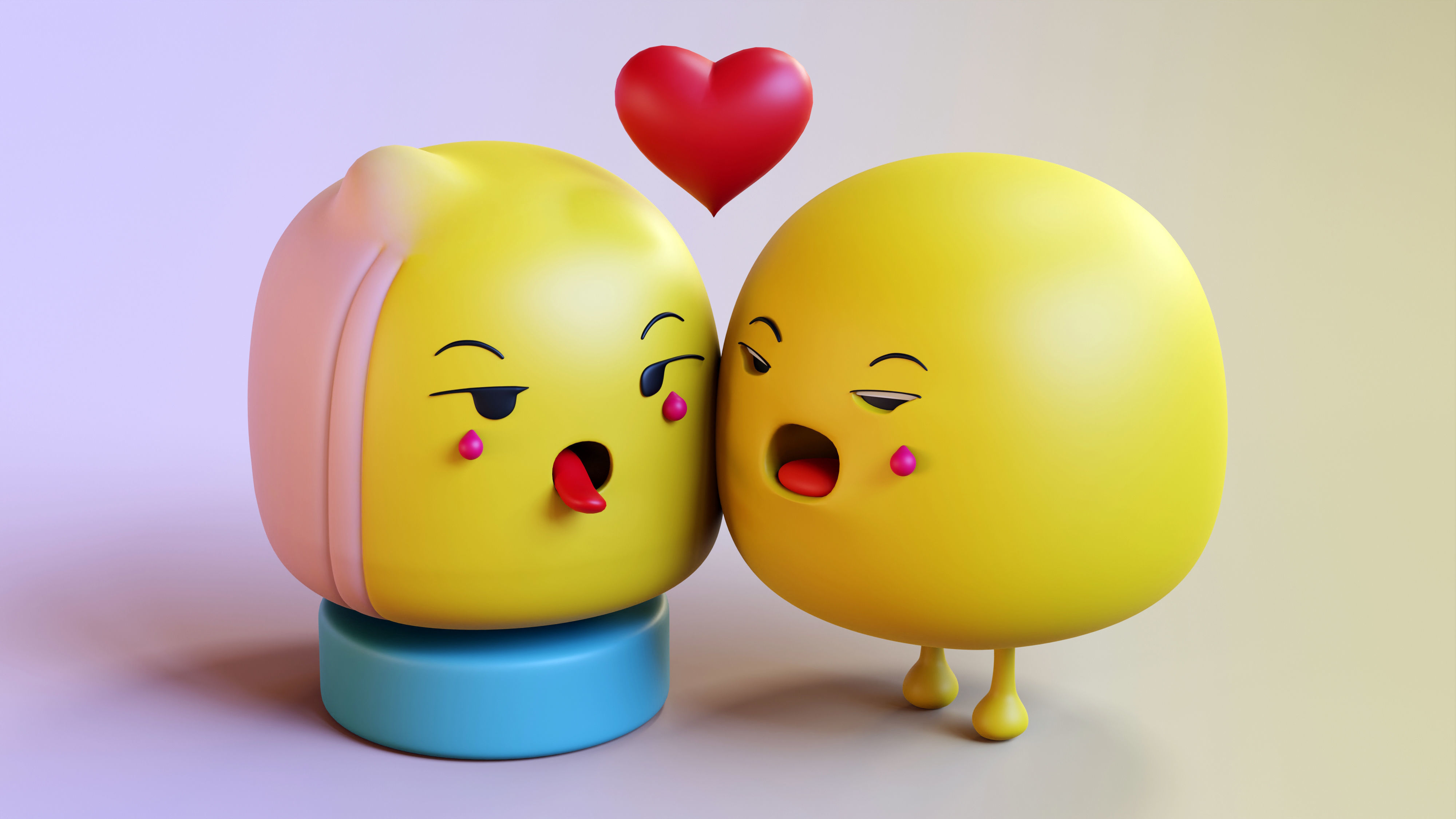 Cute Emoji Couple in Love Low-poly 3D model_2