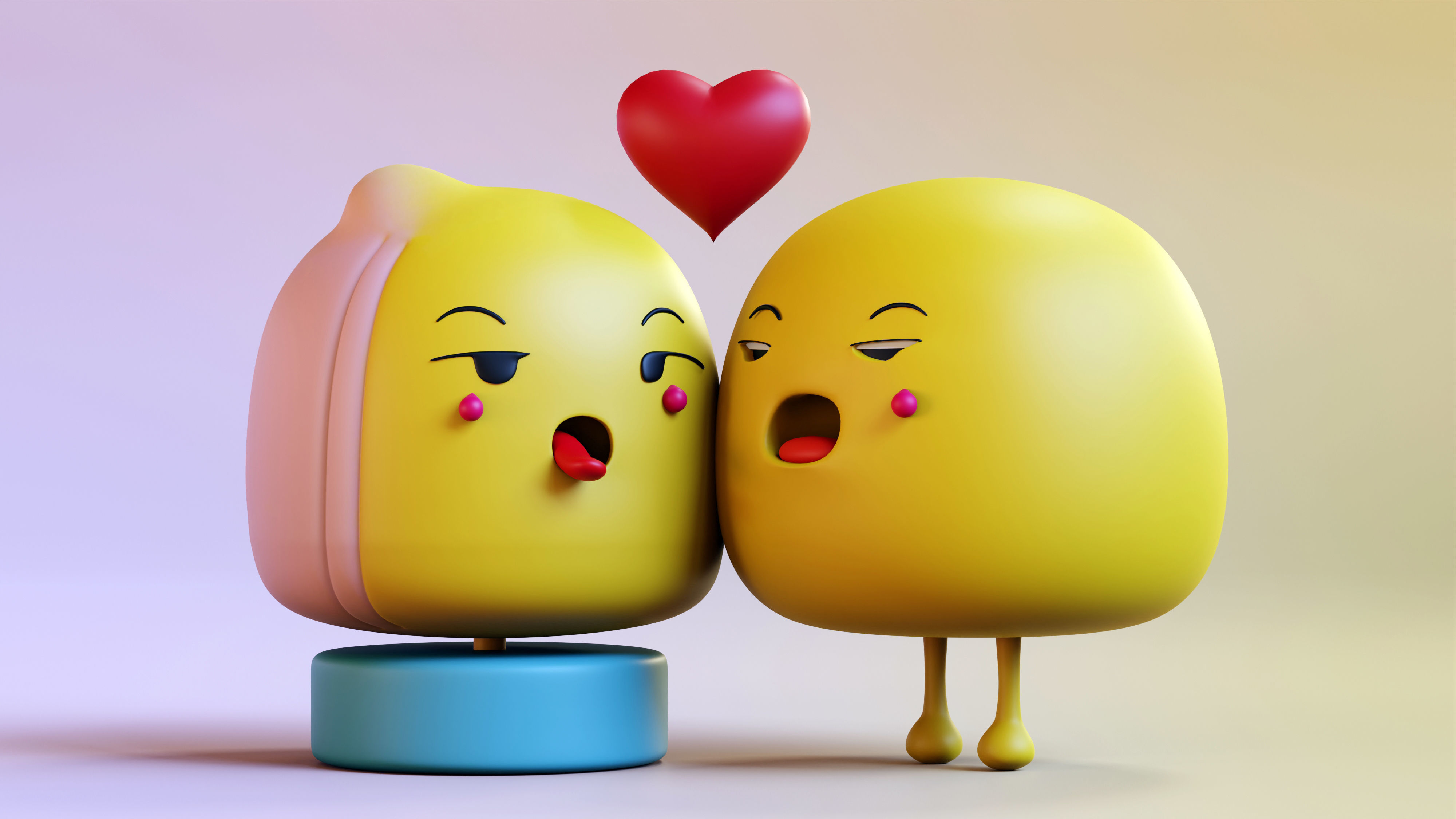 Cute Emoji Couple in Love Low-poly 3D model_4