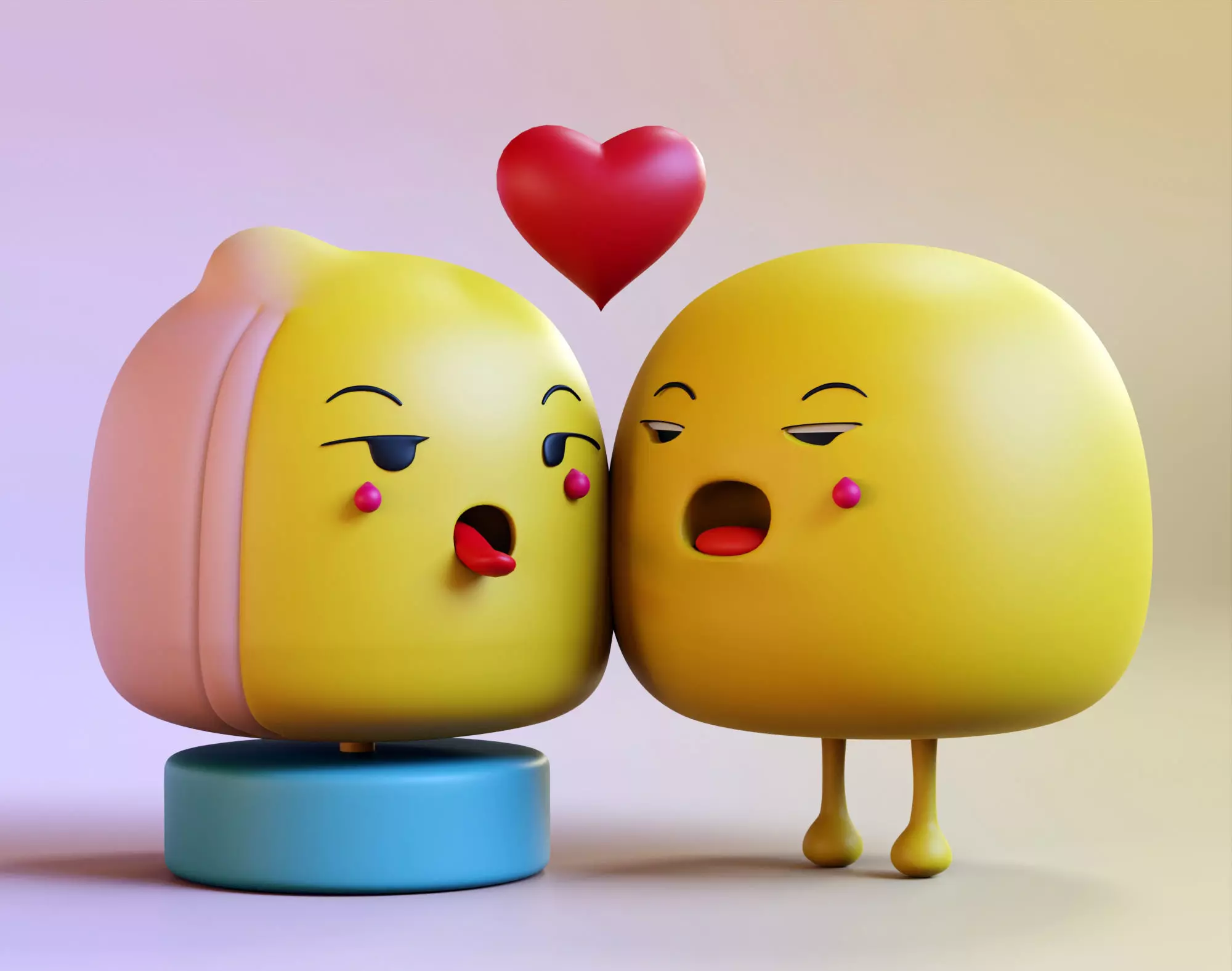 Cute Emoji Couple in Love Low-poly 3D model_0
