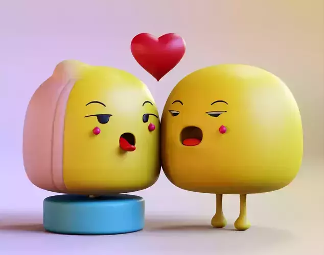 Cute Emoji Couple in Love Low-poly 3D model