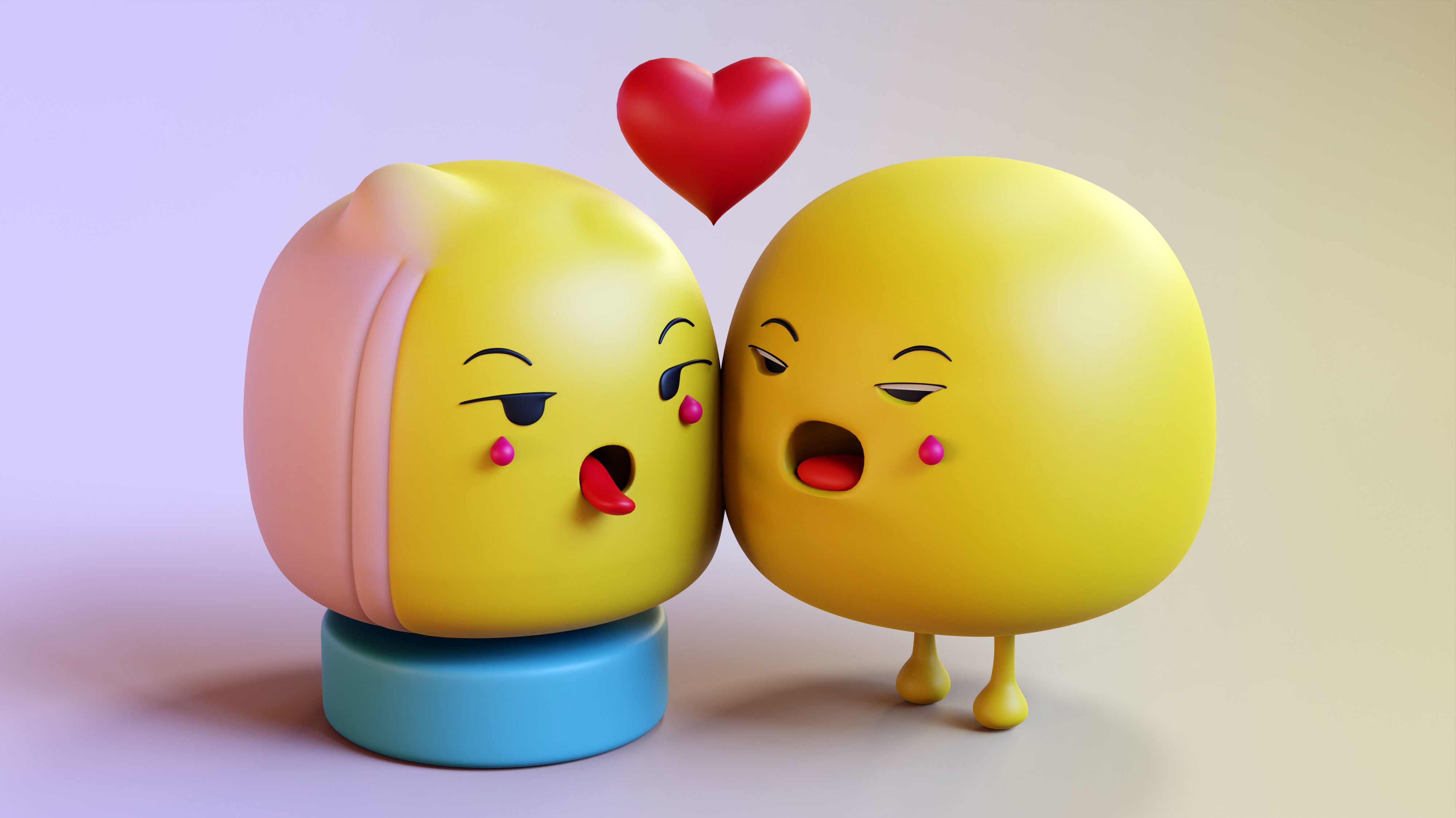 Cute Emoji Couple in Love Low-poly 3D model_13