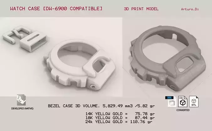 Watch case compatible with DW-6900 3D print model