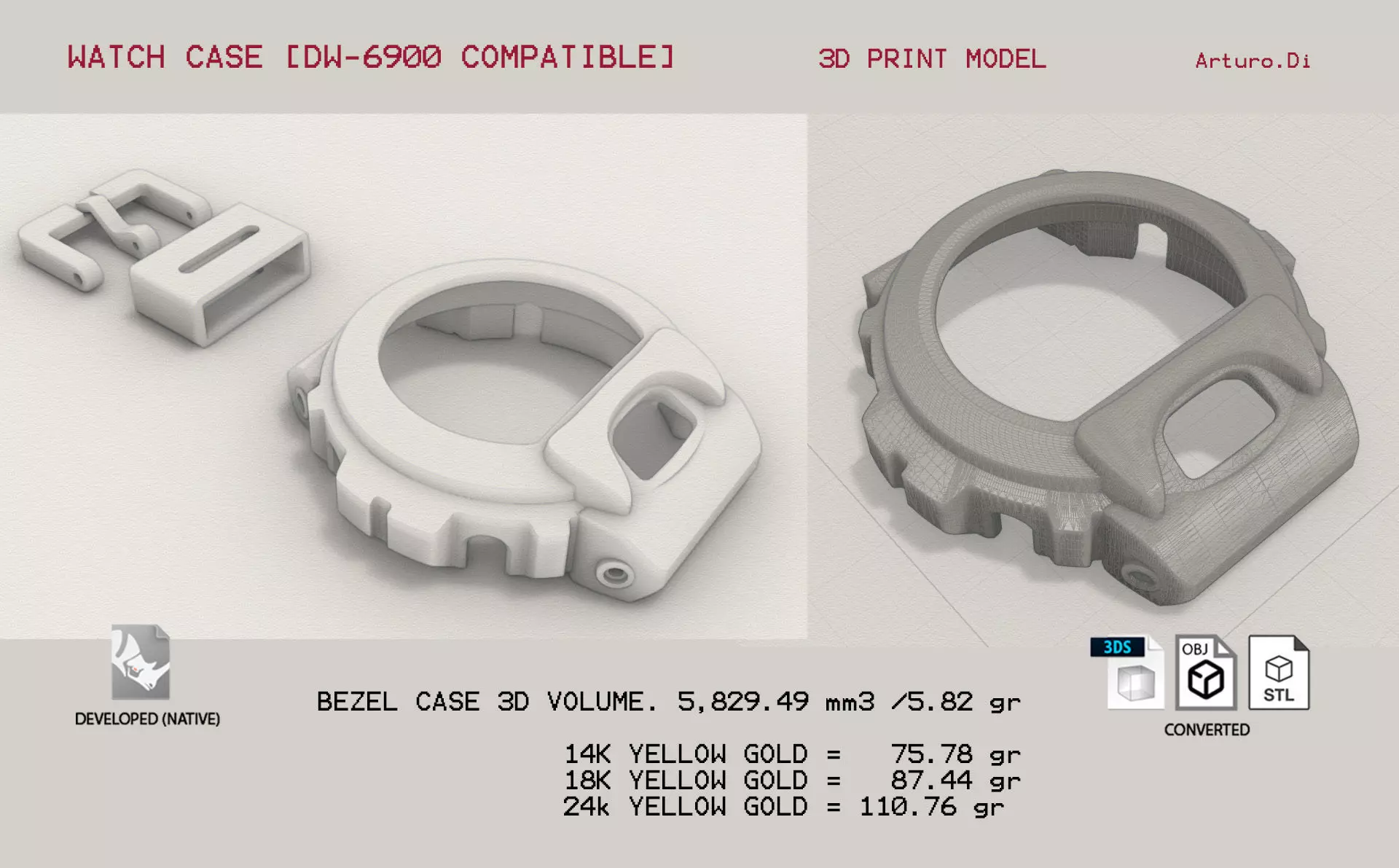 Watch case compatible with DW-6900 3D print model_0