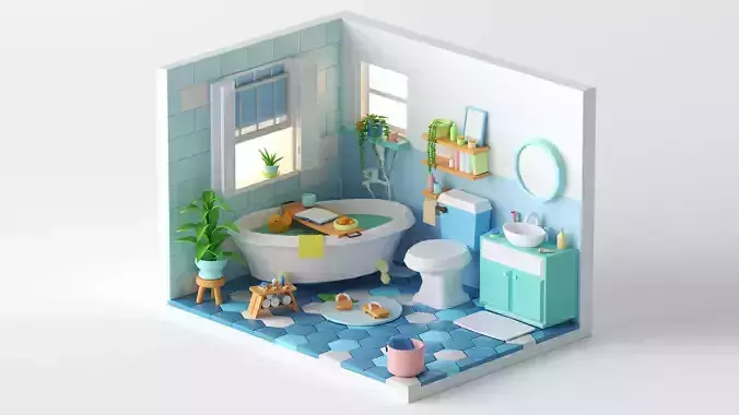 bathroom low poly 3D model 3D model