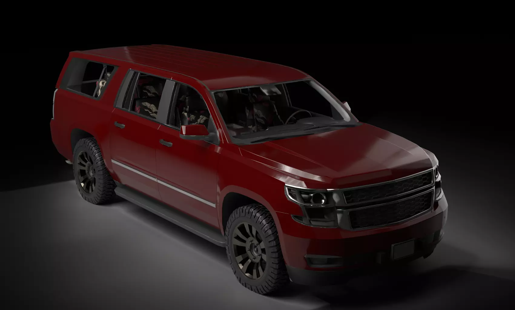 Game Ready Rigged Chevy Suburban de-badged PBR Low-poly 3D model