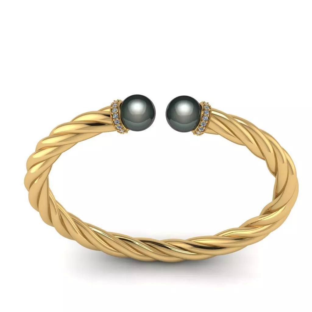 Gold bracelet with pearl gem 3D print model_0