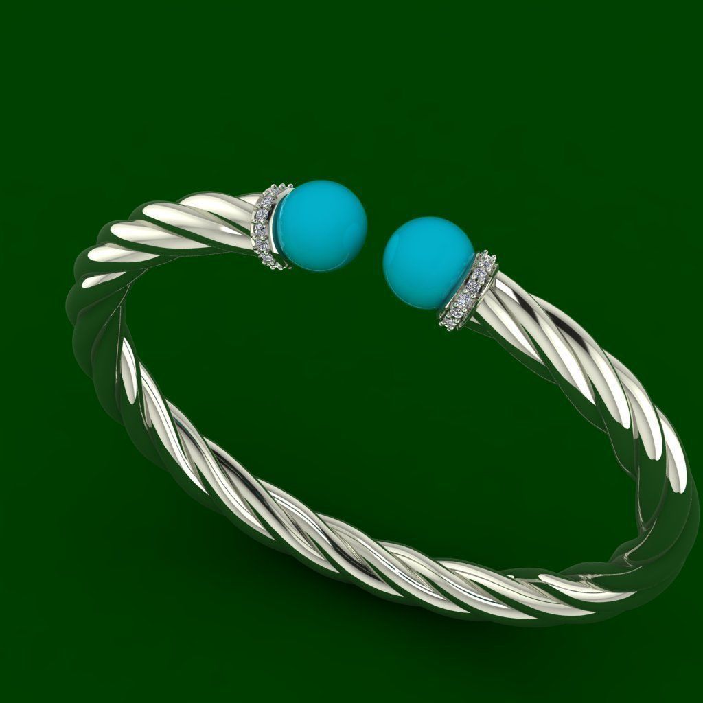 Gold bracelet with pearl gem 3D print model_2