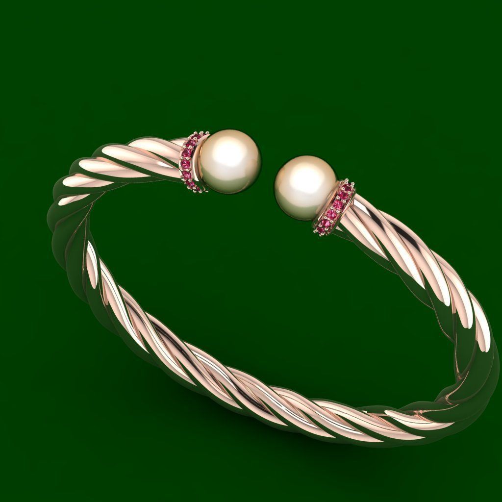 Gold bracelet with pearl gem 3D print model_3