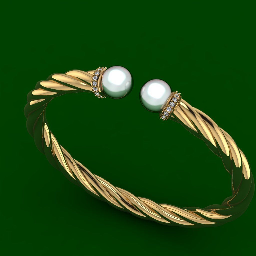 Gold bracelet with pearl gem 3D print model_1