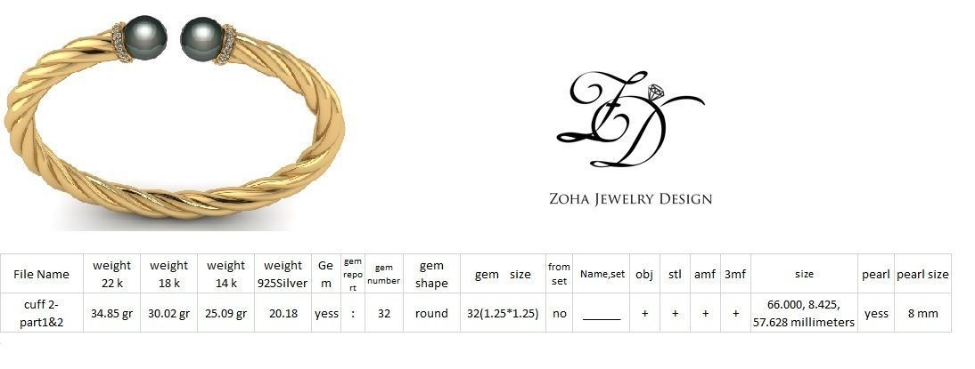 Gold bracelet with pearl gem 3D print model_6