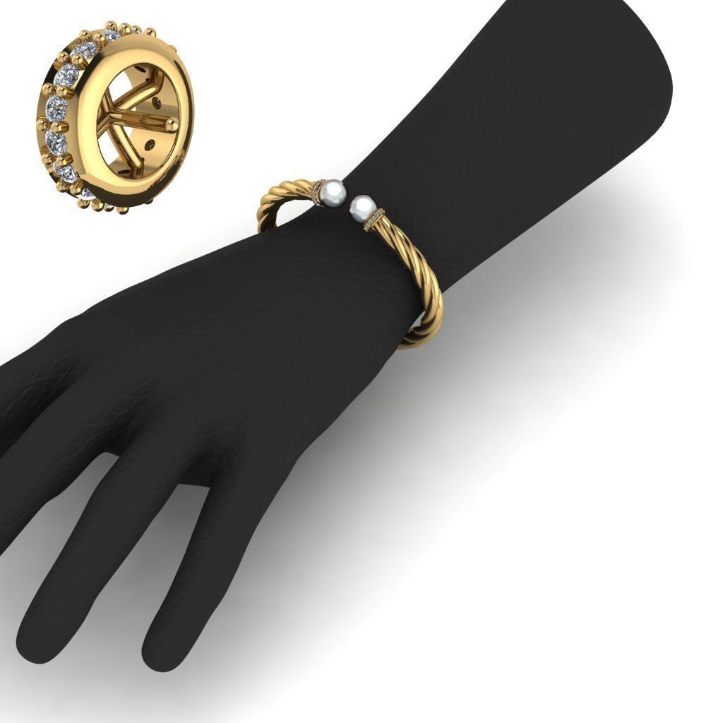 Gold bracelet with pearl gem 3D print model_4