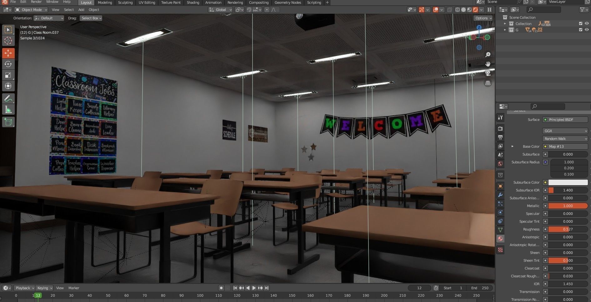 Modern School Classroom  Low-poly 3D model_13