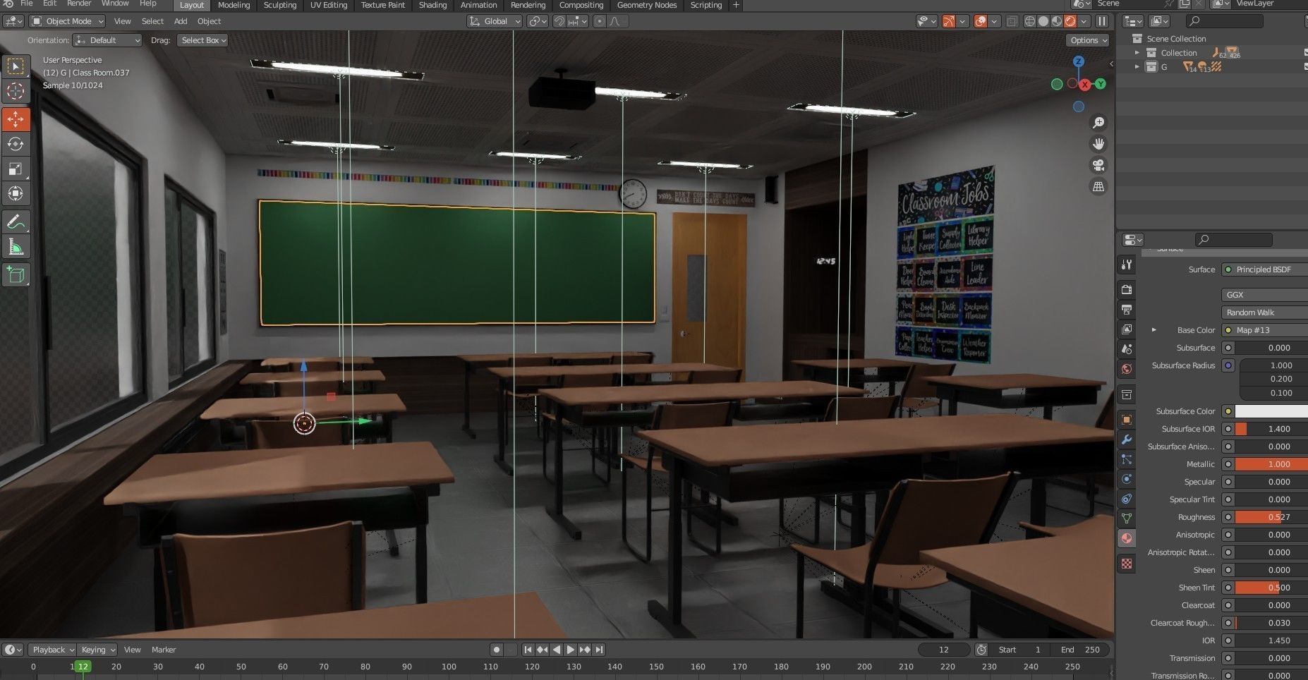 Modern School Classroom  Low-poly 3D model_5