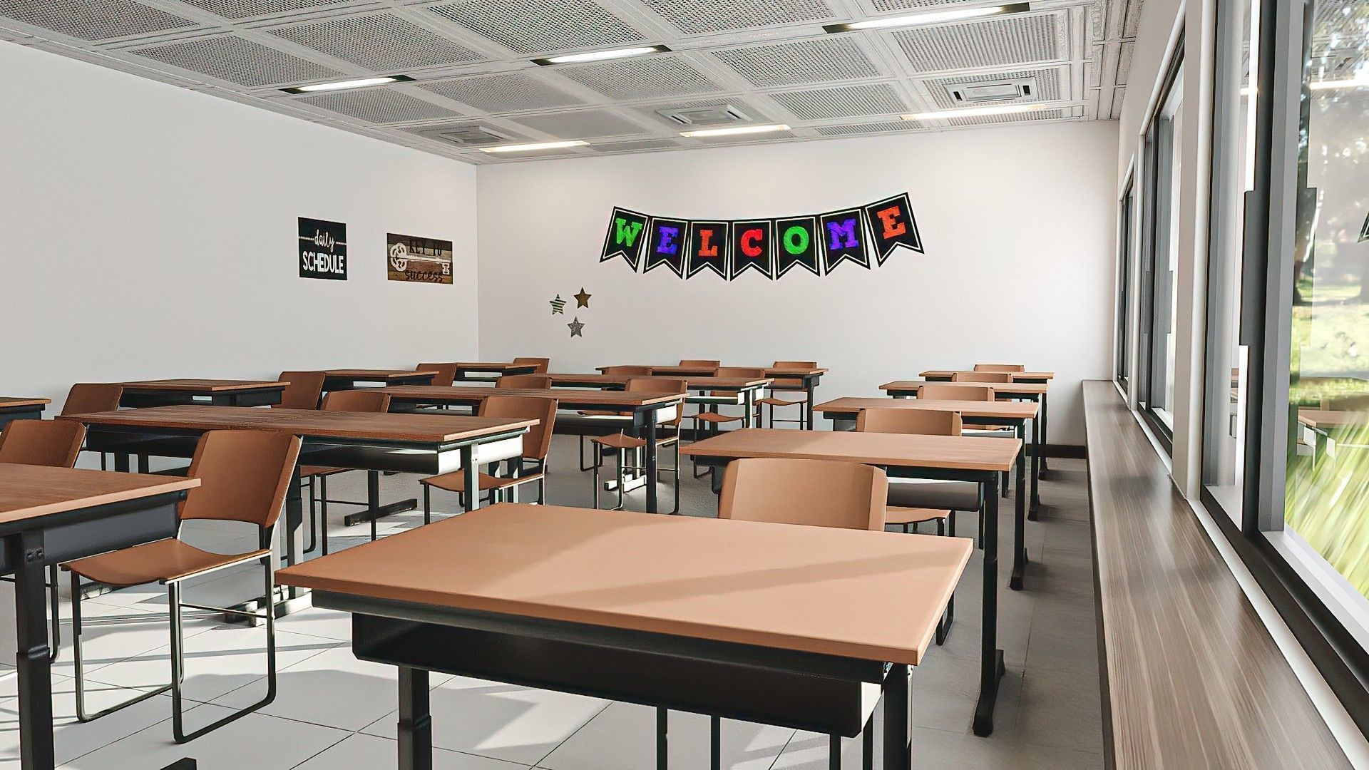 Modern School Classroom  Low-poly 3D model_7