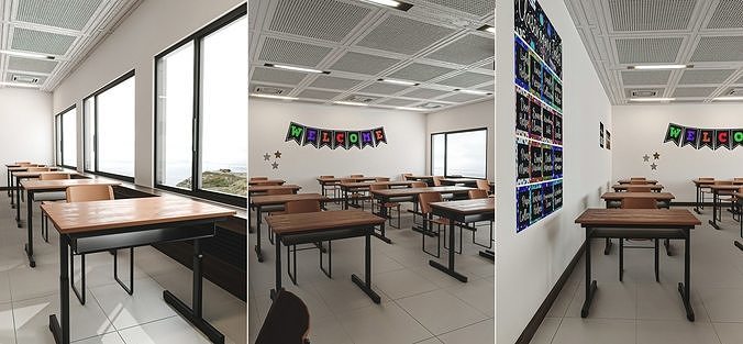Modern School Classroom  Low-poly 3D model 2