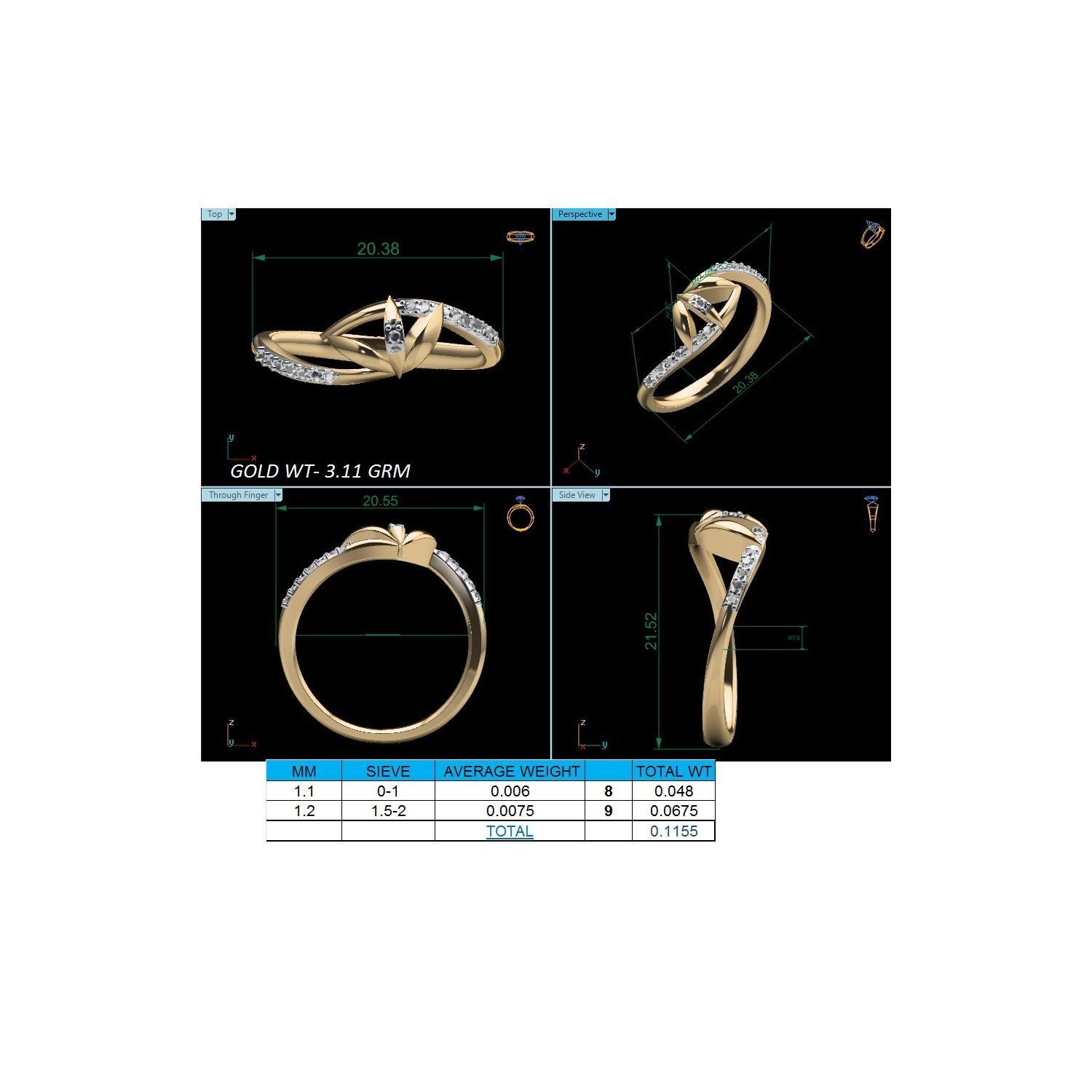 Women Wedding Engagement Ring STL OBJ FBX Renders Details 3D print model_24