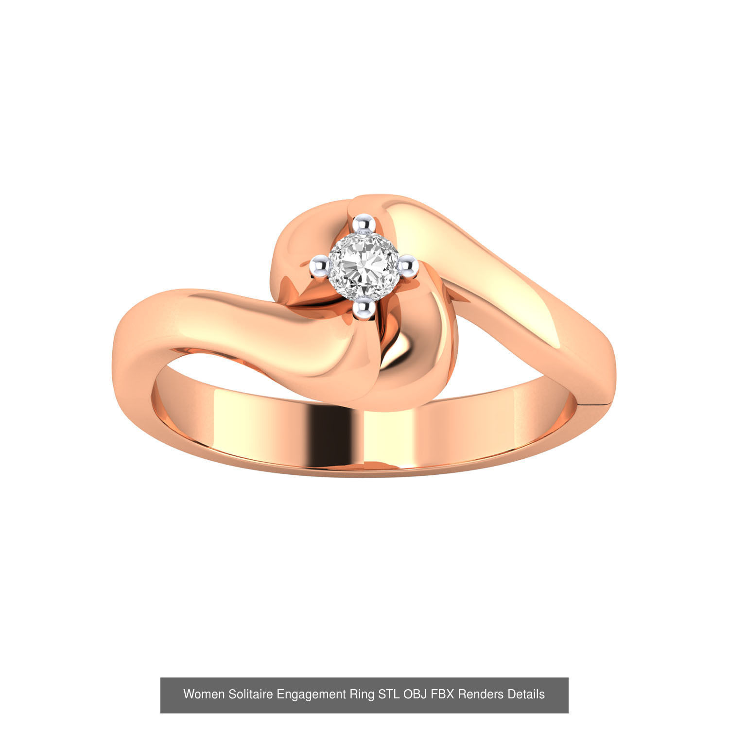 42 Solitaire Engagement Ring STL OBJ Renders Details Collection _19
