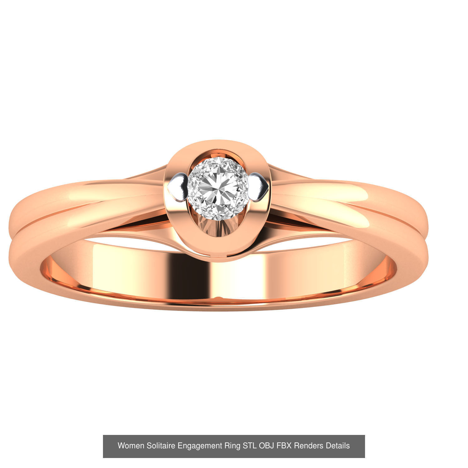 42 Solitaire Engagement Ring STL OBJ Renders Details Collection _14