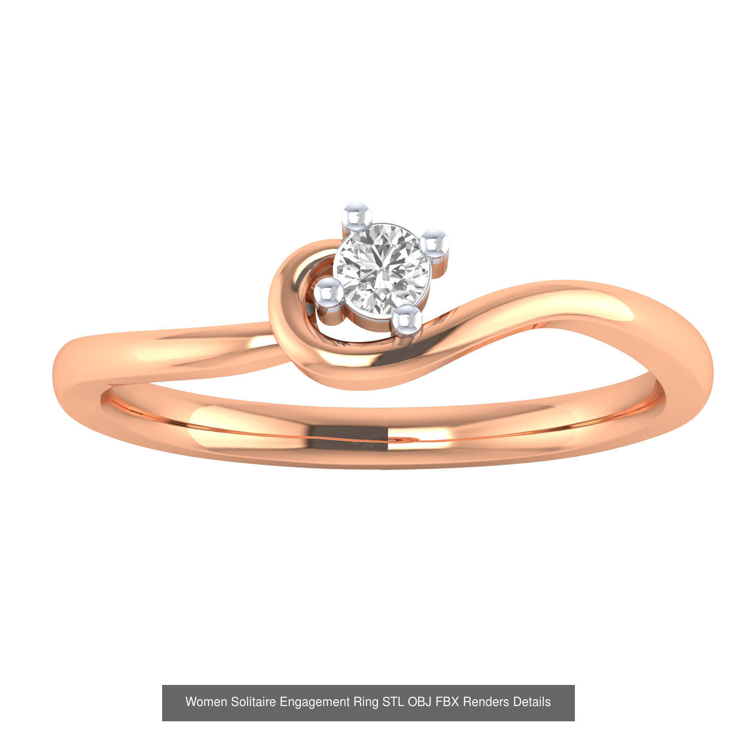 42 Solitaire Engagement Ring STL OBJ Renders Details Collection _35