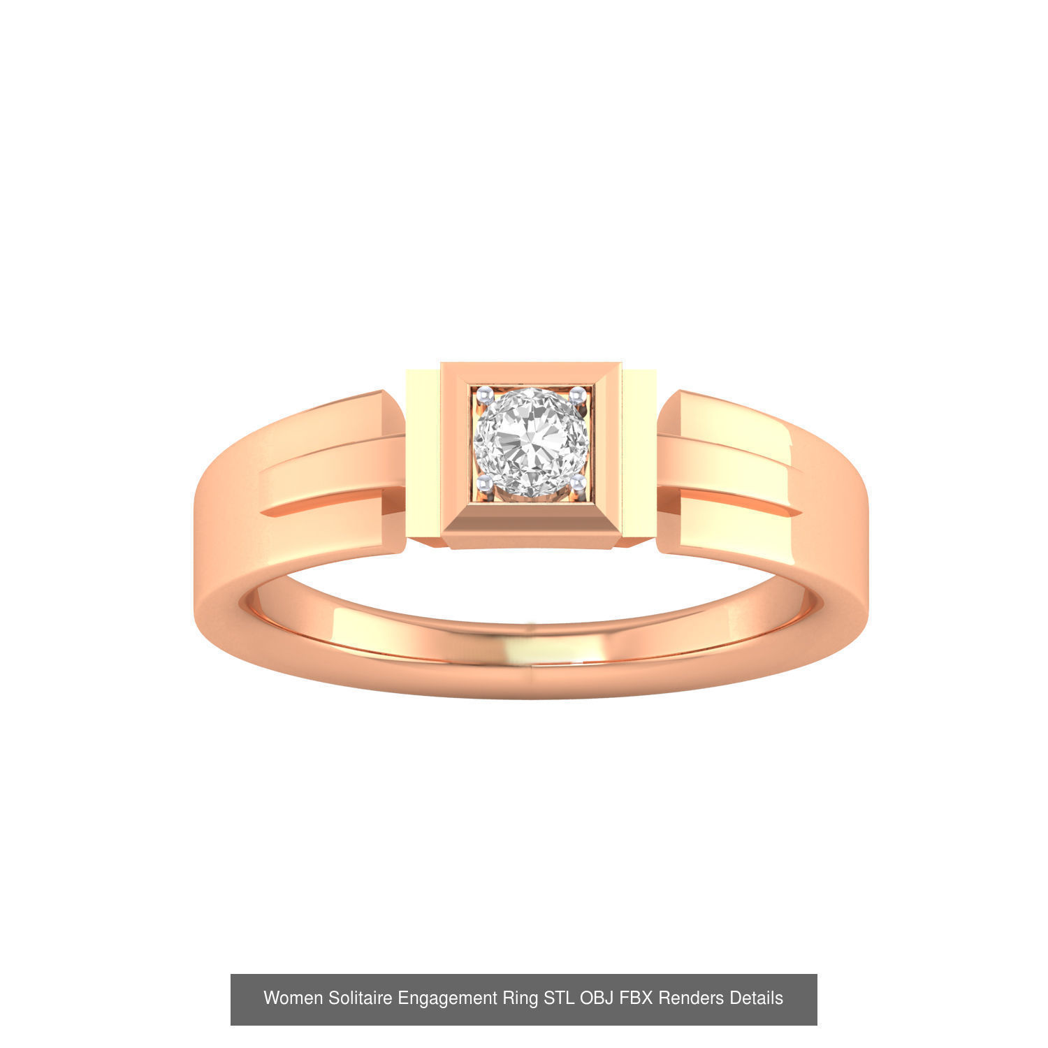 42 Solitaire Engagement Ring STL OBJ Renders Details Collection _34