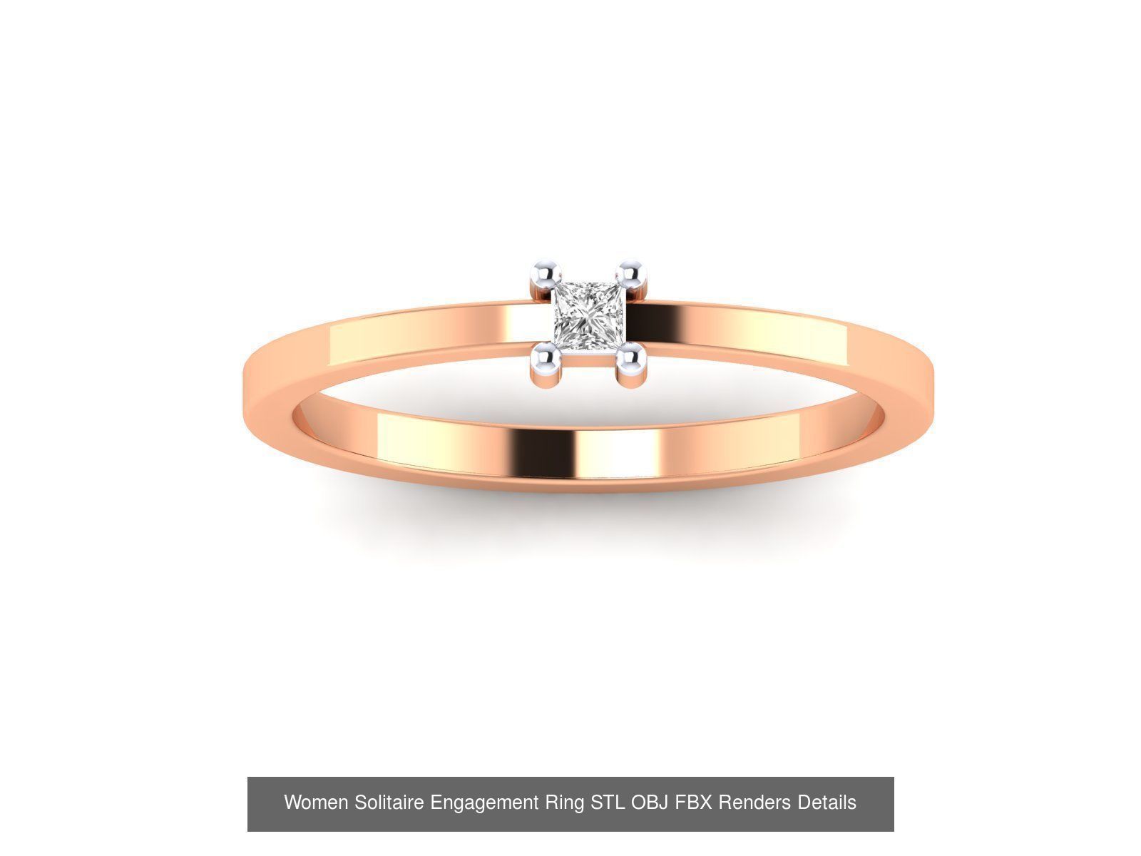 42 Solitaire Engagement Ring STL OBJ Renders Details Collection _24