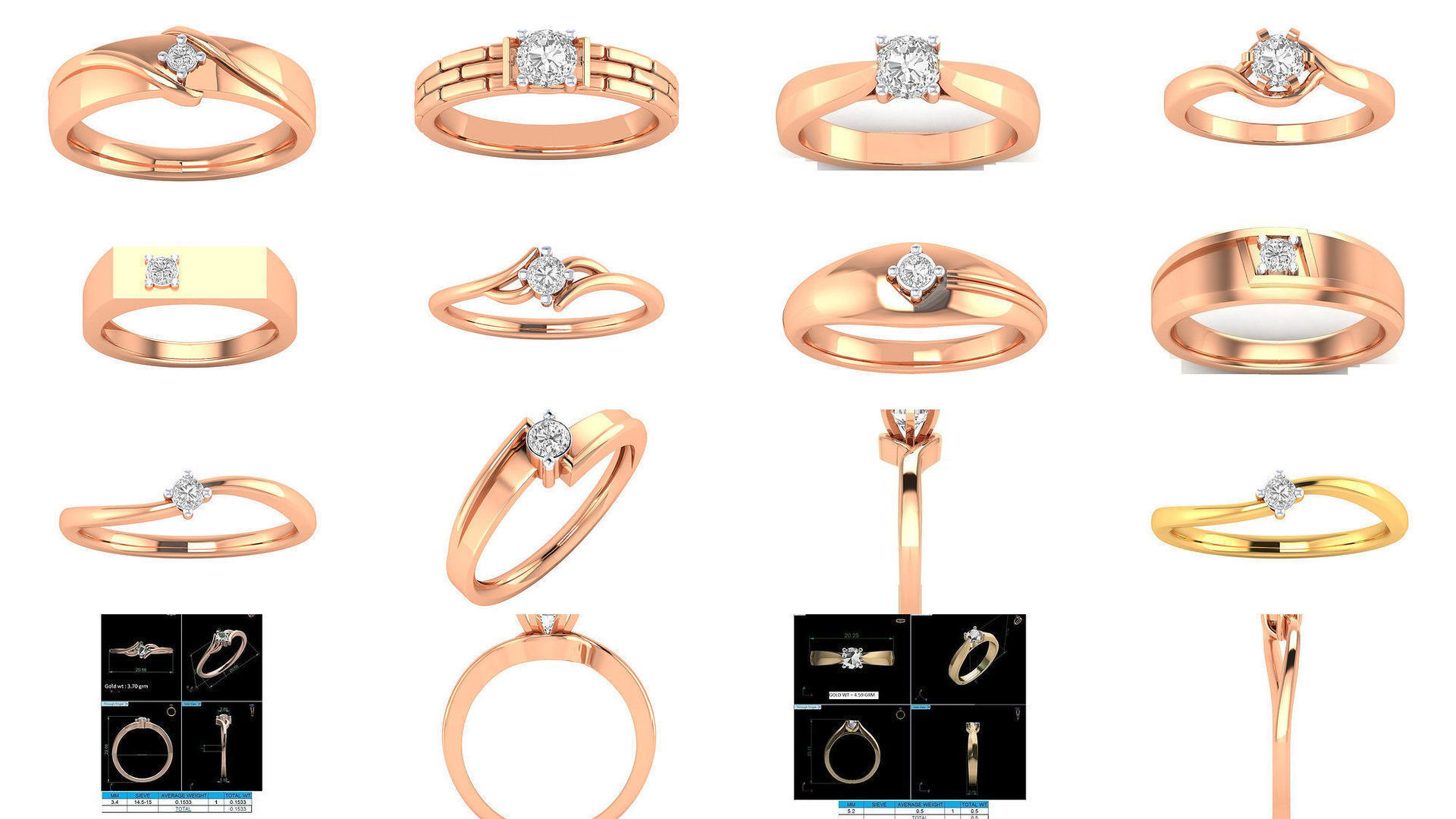 42 Solitaire Engagement Ring STL OBJ Renders Details Collection _3