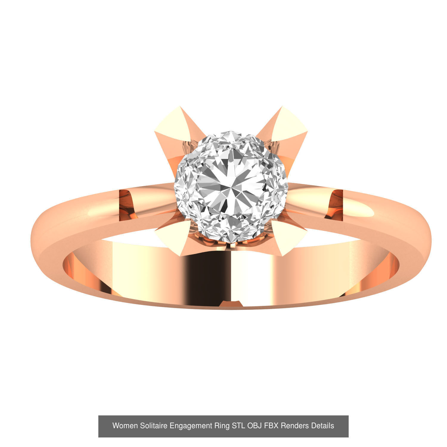 42 Solitaire Engagement Ring STL OBJ Renders Details Collection _11