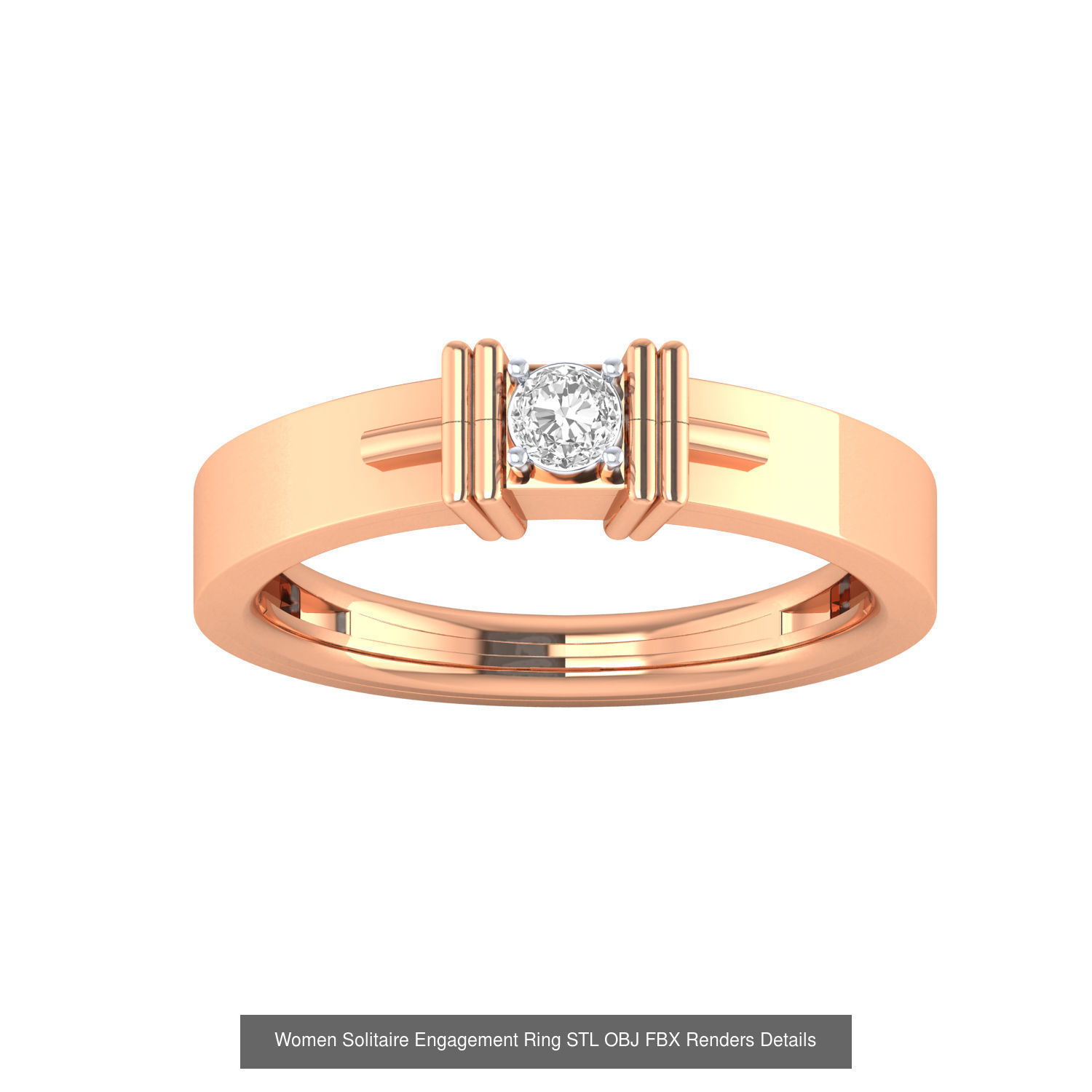 42 Solitaire Engagement Ring STL OBJ Renders Details Collection _33