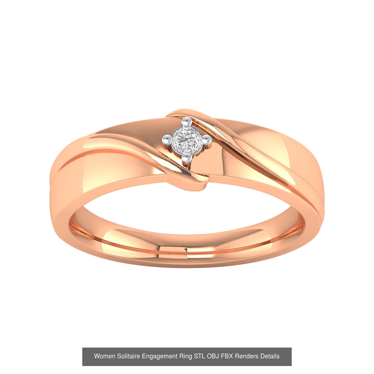 42 Solitaire Engagement Ring STL OBJ Renders Details Collection _37