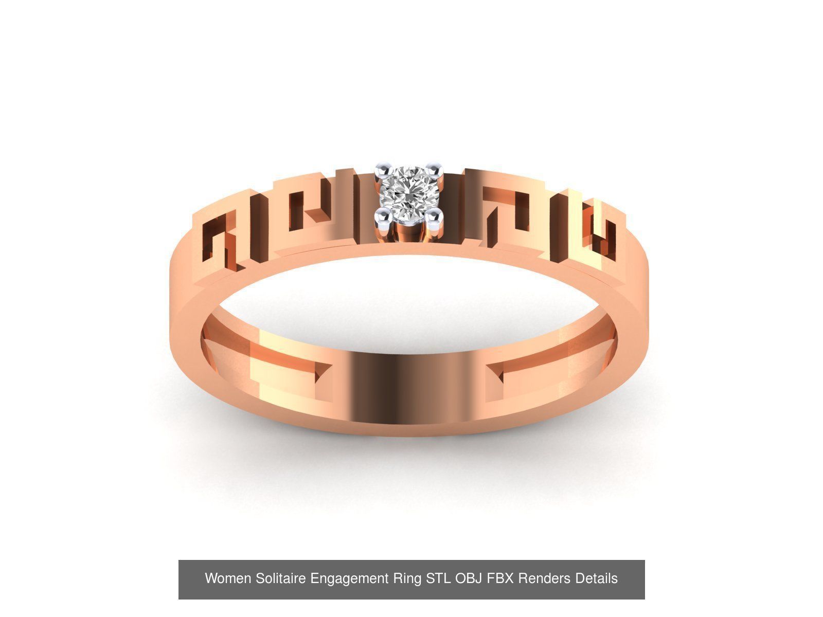 42 Solitaire Engagement Ring STL OBJ Renders Details Collection _25