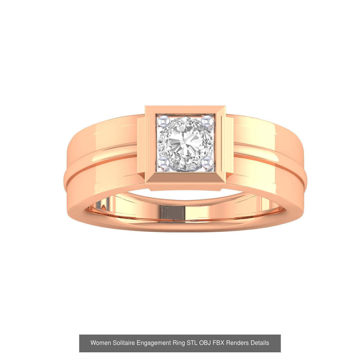 42 Solitaire Engagement Ring STL OBJ Renders Details Collection _30