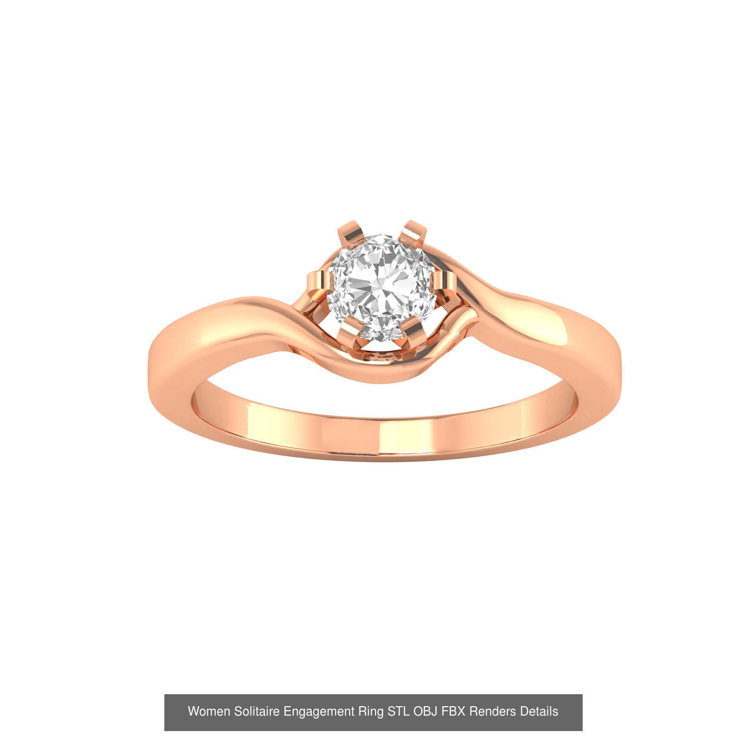 42 Solitaire Engagement Ring STL OBJ Renders Details Collection _40