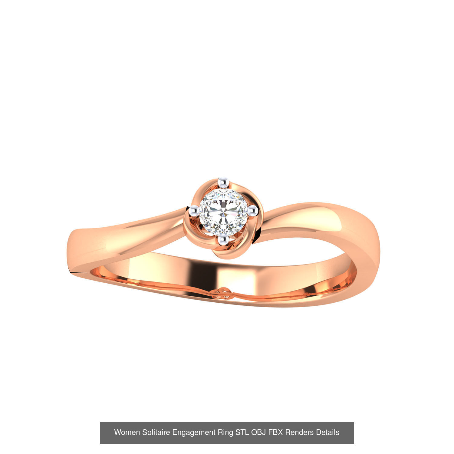 42 Solitaire Engagement Ring STL OBJ Renders Details Collection _22