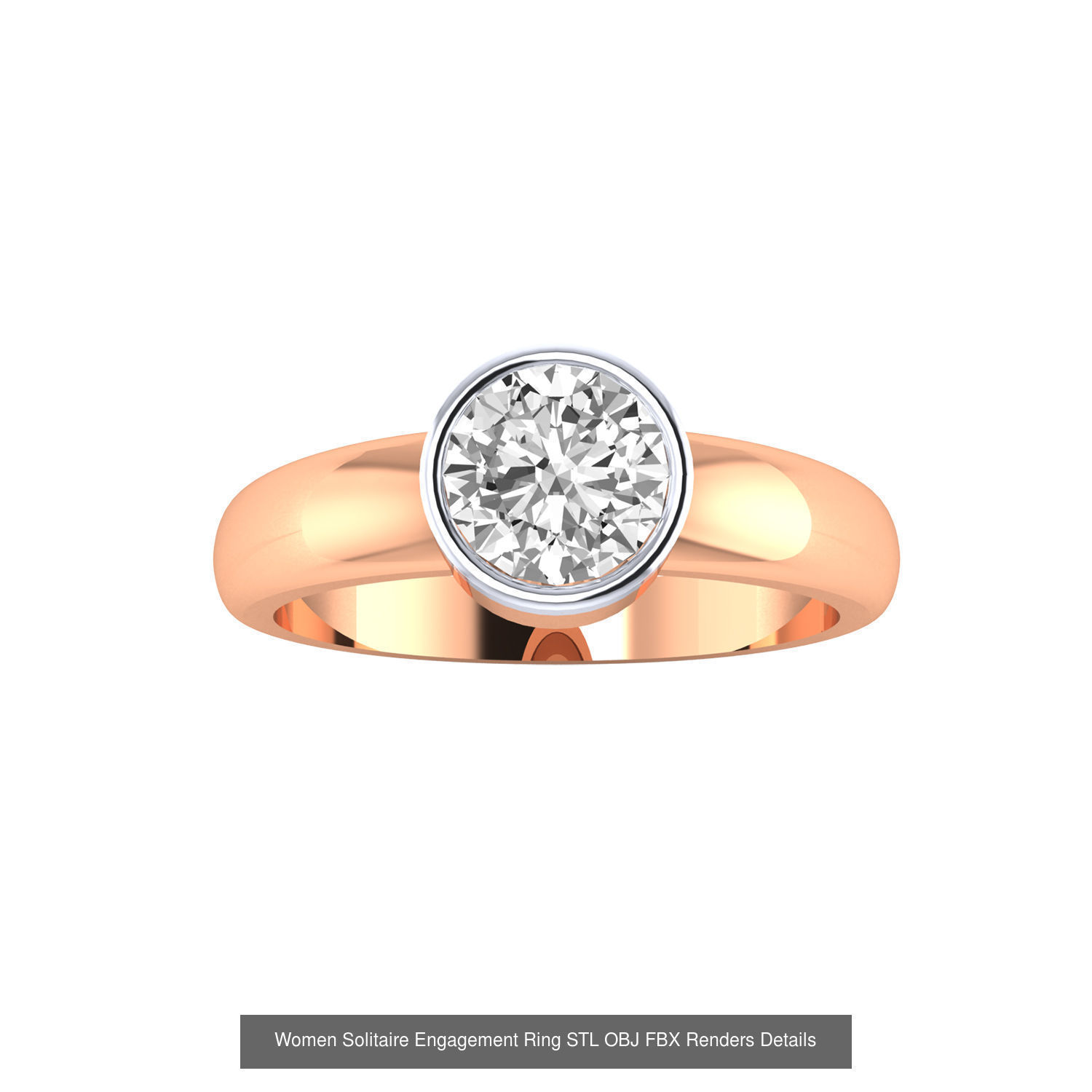 42 Solitaire Engagement Ring STL OBJ Renders Details Collection _7