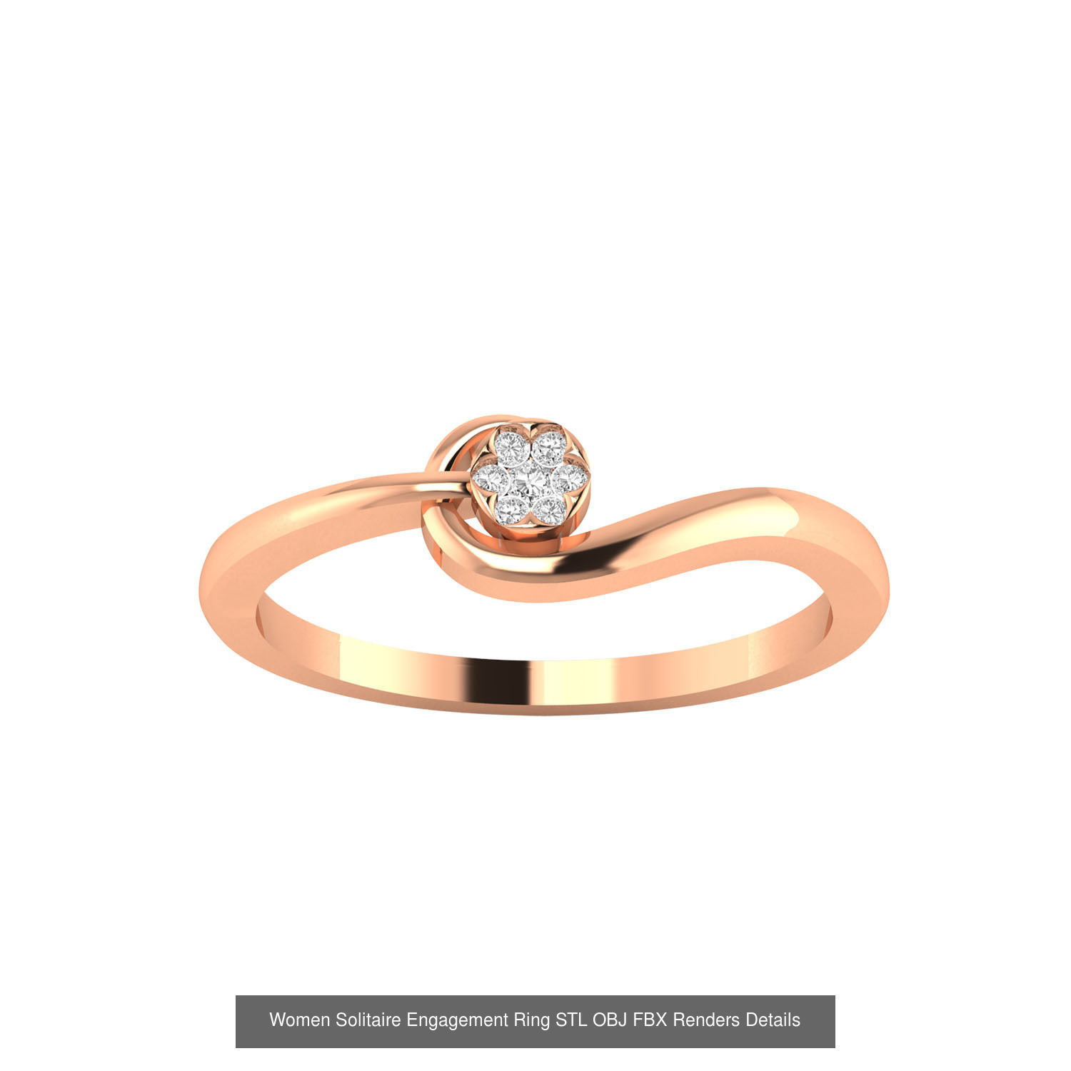 42 Solitaire Engagement Ring STL OBJ Renders Details Collection _9
