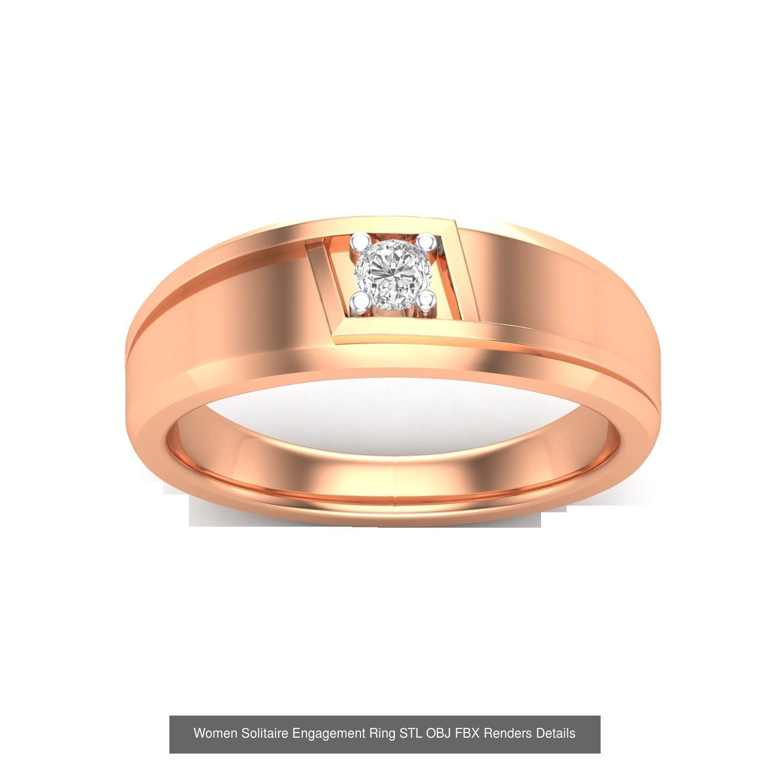 42 Solitaire Engagement Ring STL OBJ Renders Details Collection _44