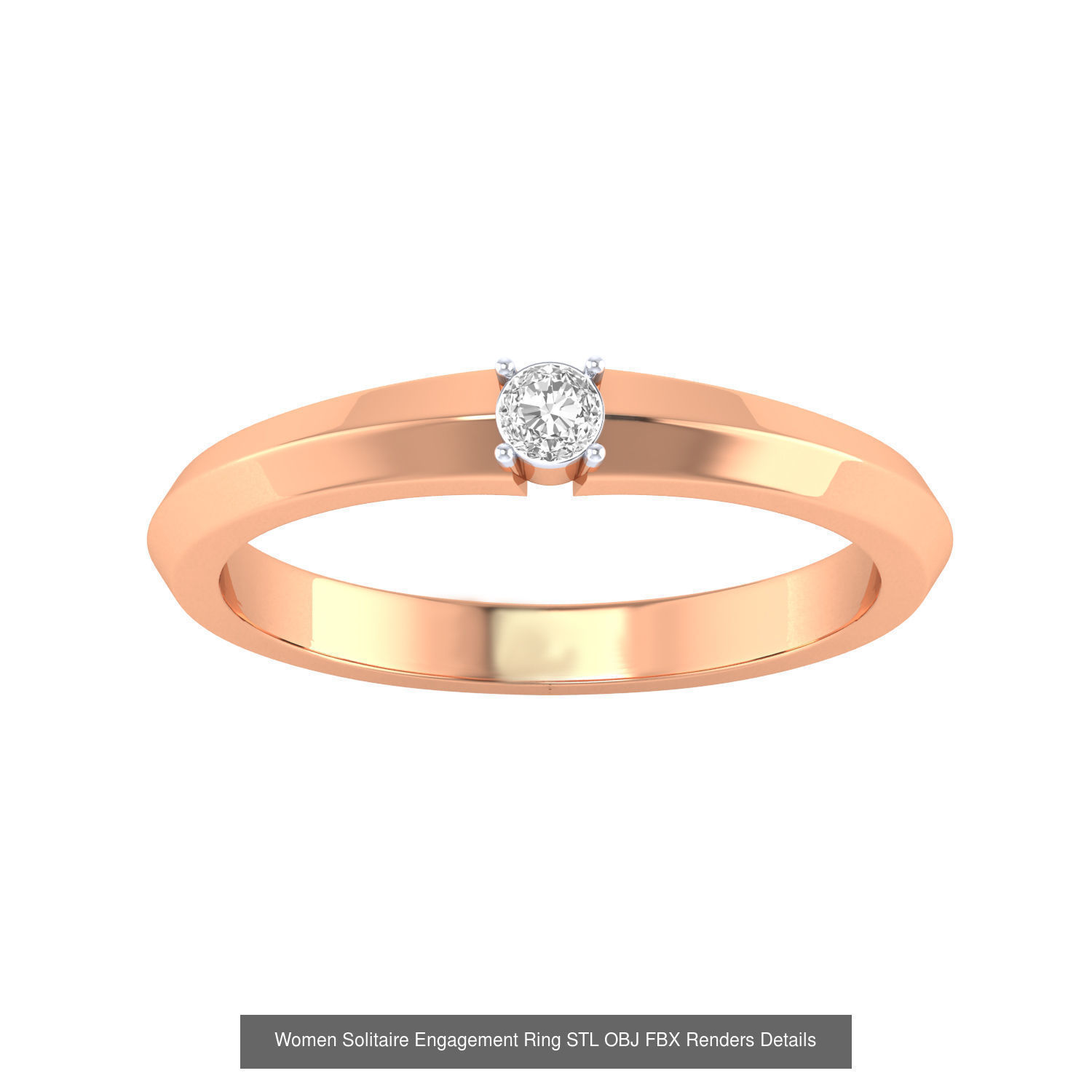 42 Solitaire Engagement Ring STL OBJ Renders Details Collection _32