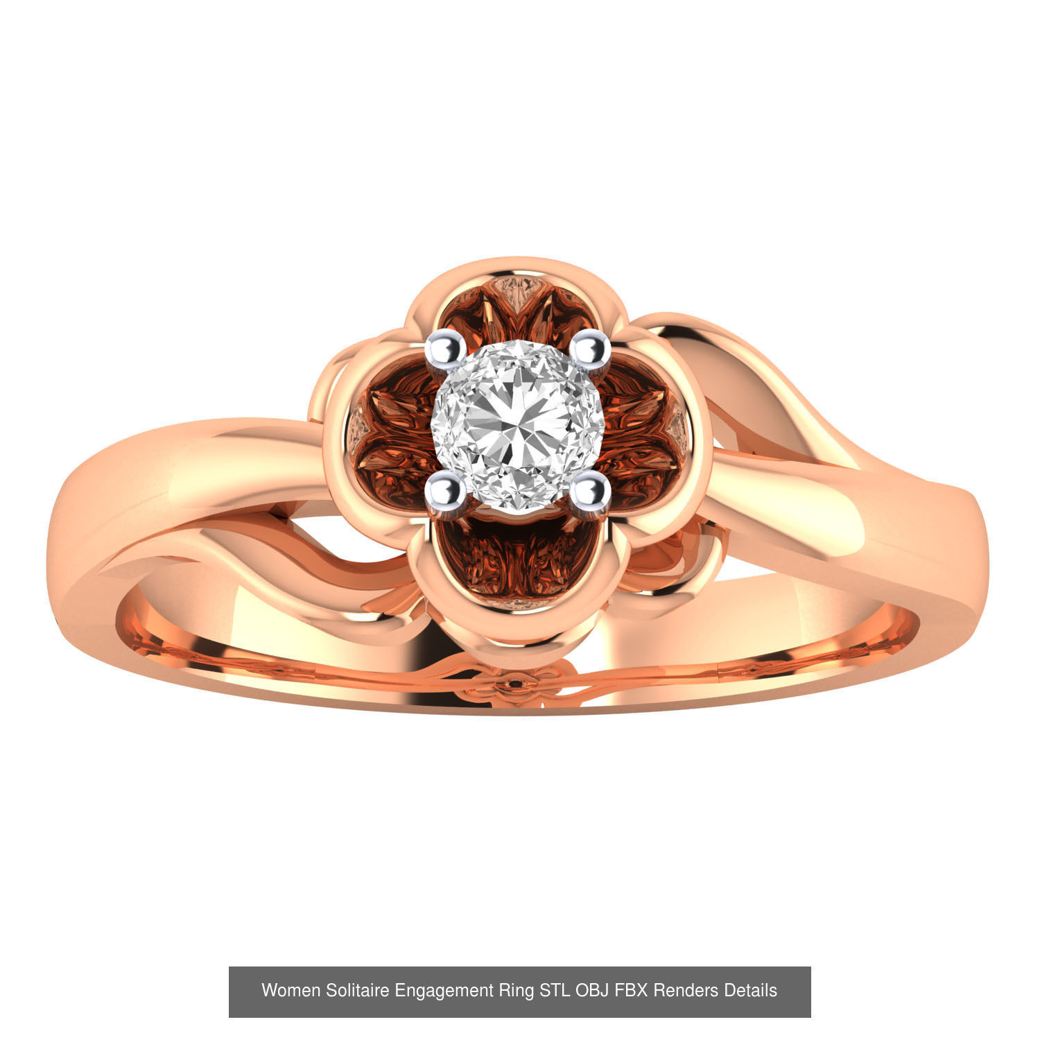 42 Solitaire Engagement Ring STL OBJ Renders Details Collection _16