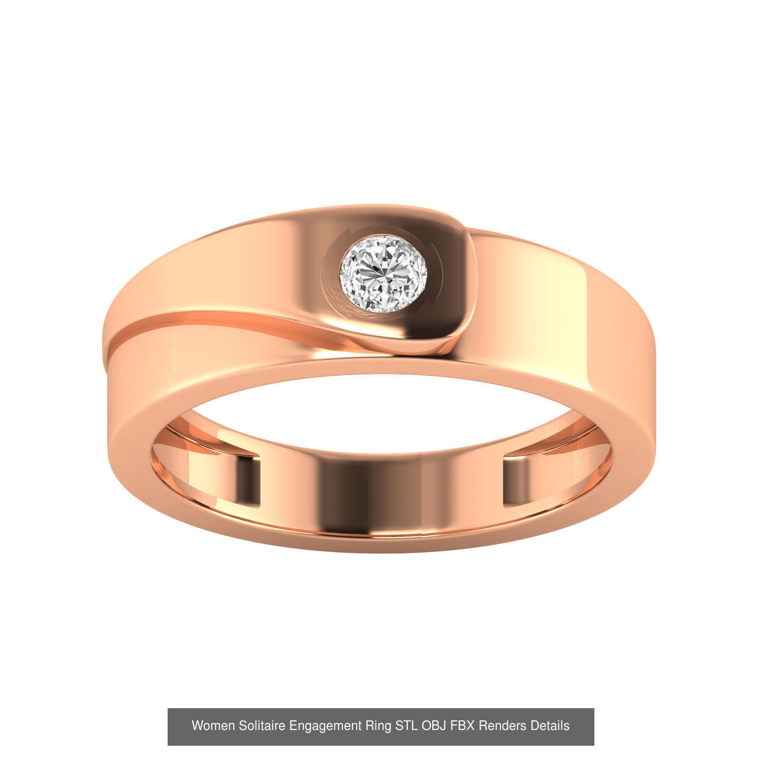 42 Solitaire Engagement Ring STL OBJ Renders Details Collection _12