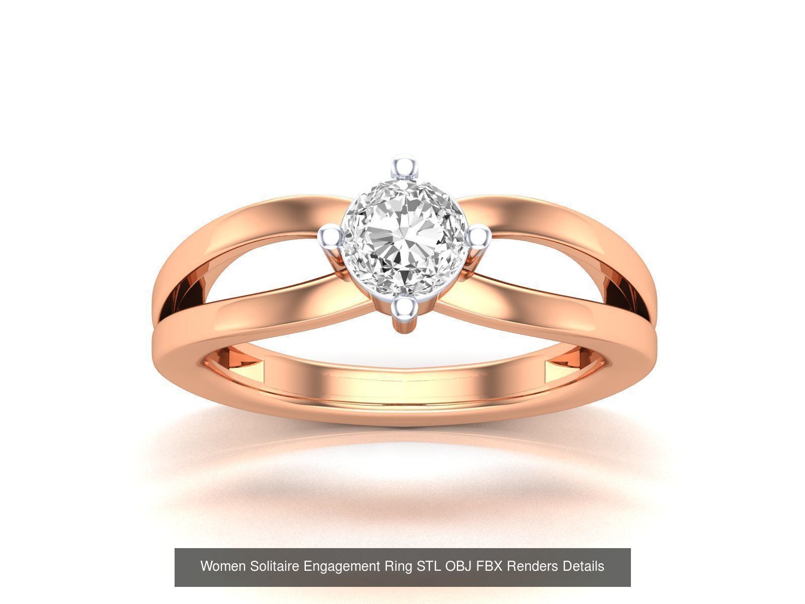 42 Solitaire Engagement Ring STL OBJ Renders Details Collection _31