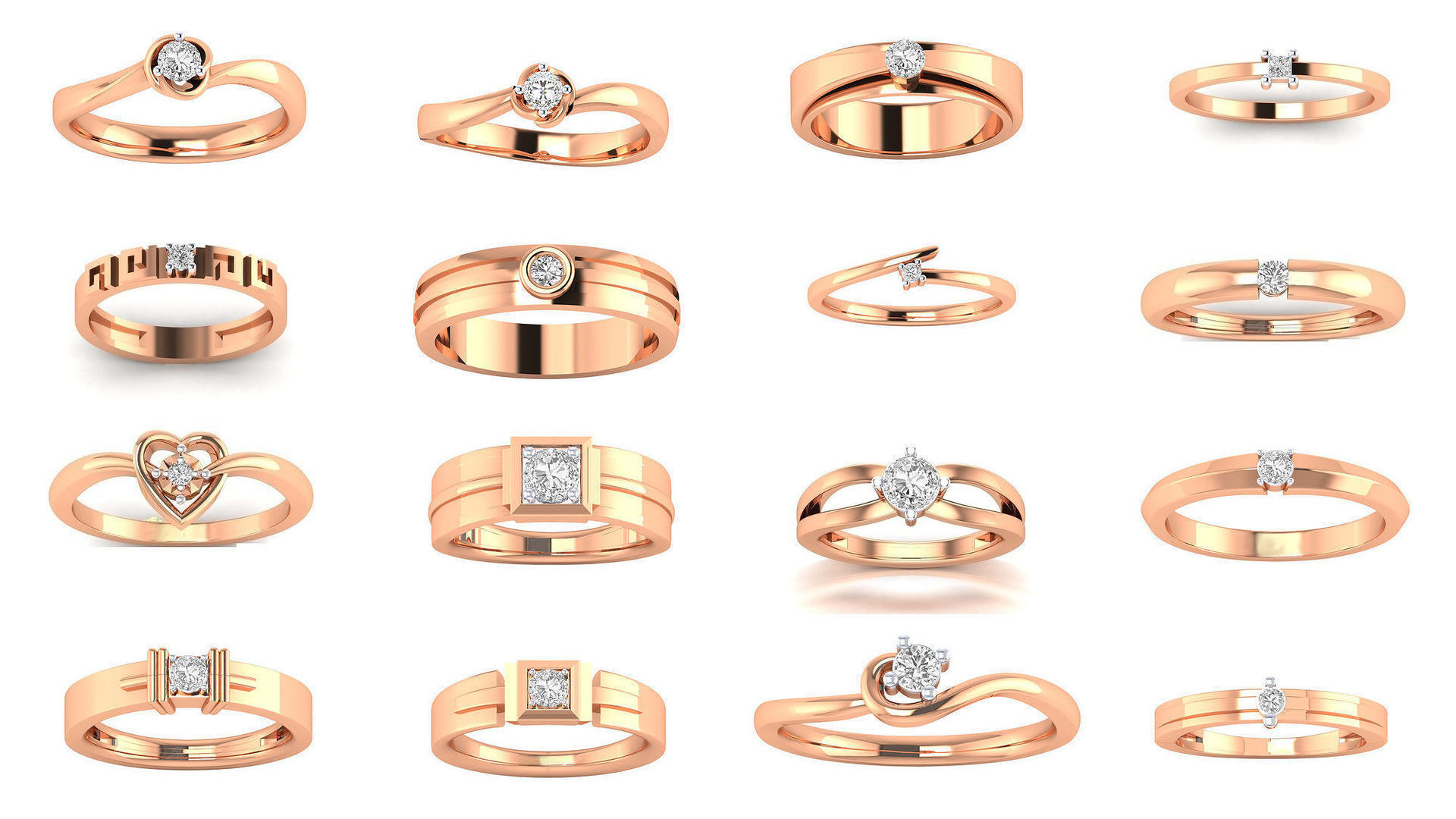 42 Solitaire Engagement Ring STL OBJ Renders Details Collection _1