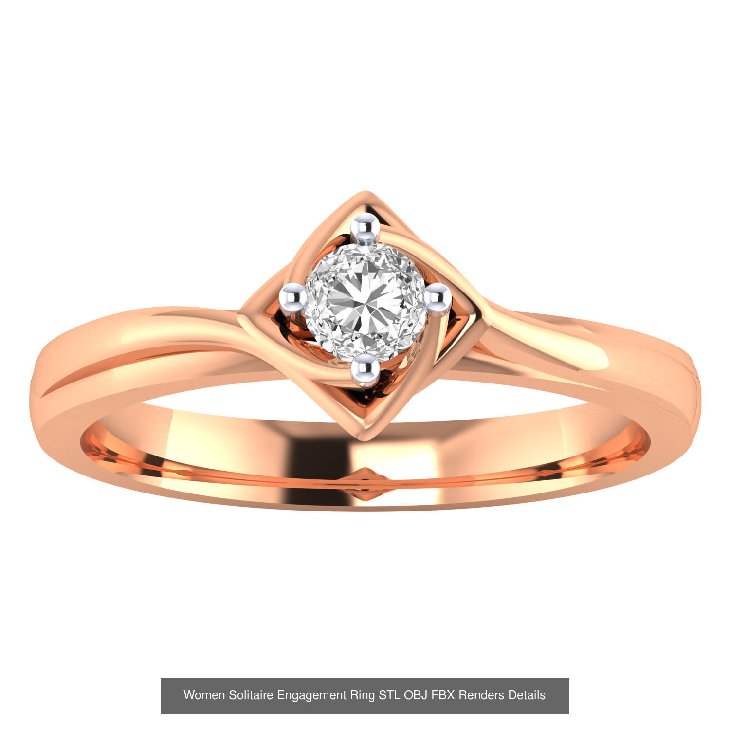 42 Solitaire Engagement Ring STL OBJ Renders Details Collection _13